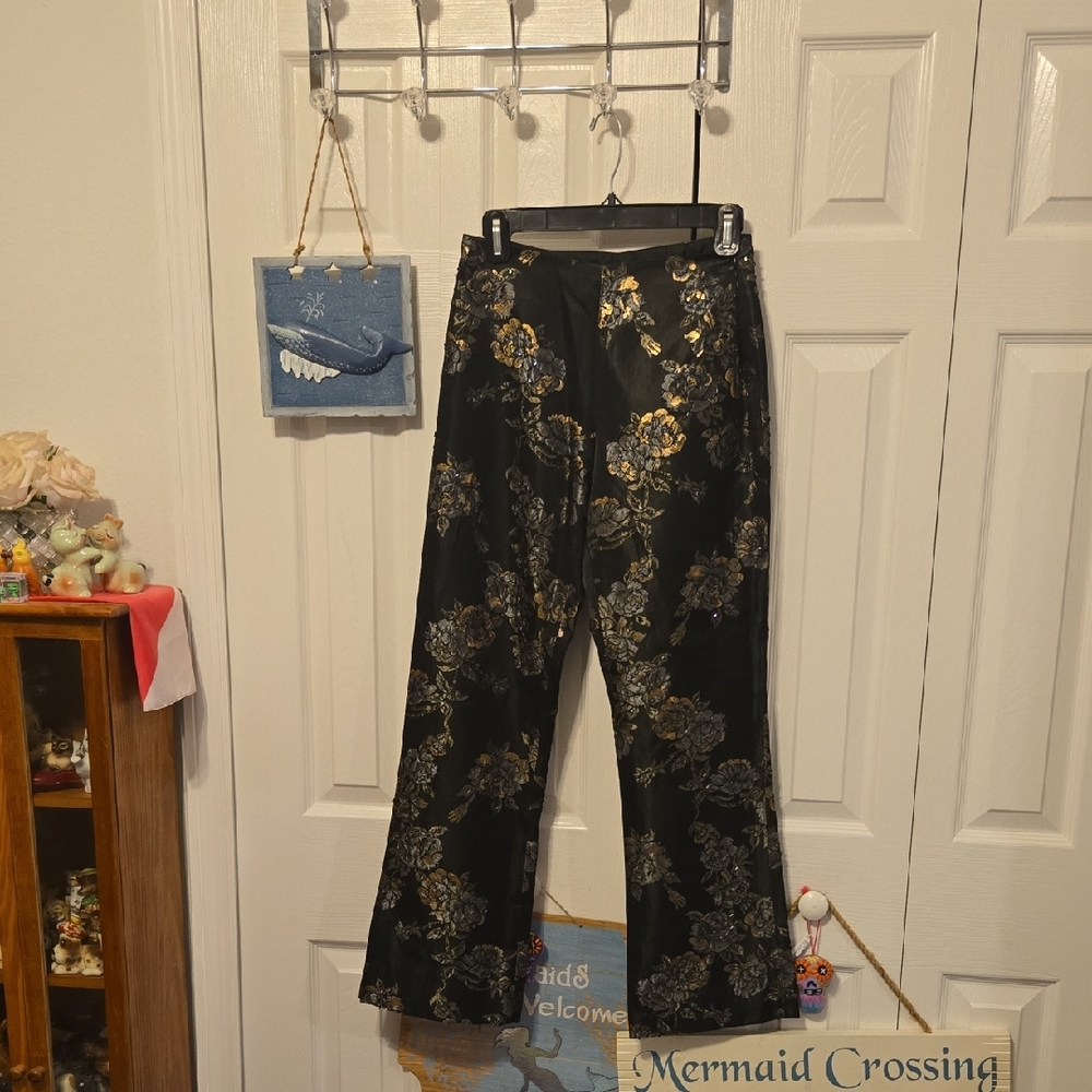 Cache Black and Gold Patterned Trousers